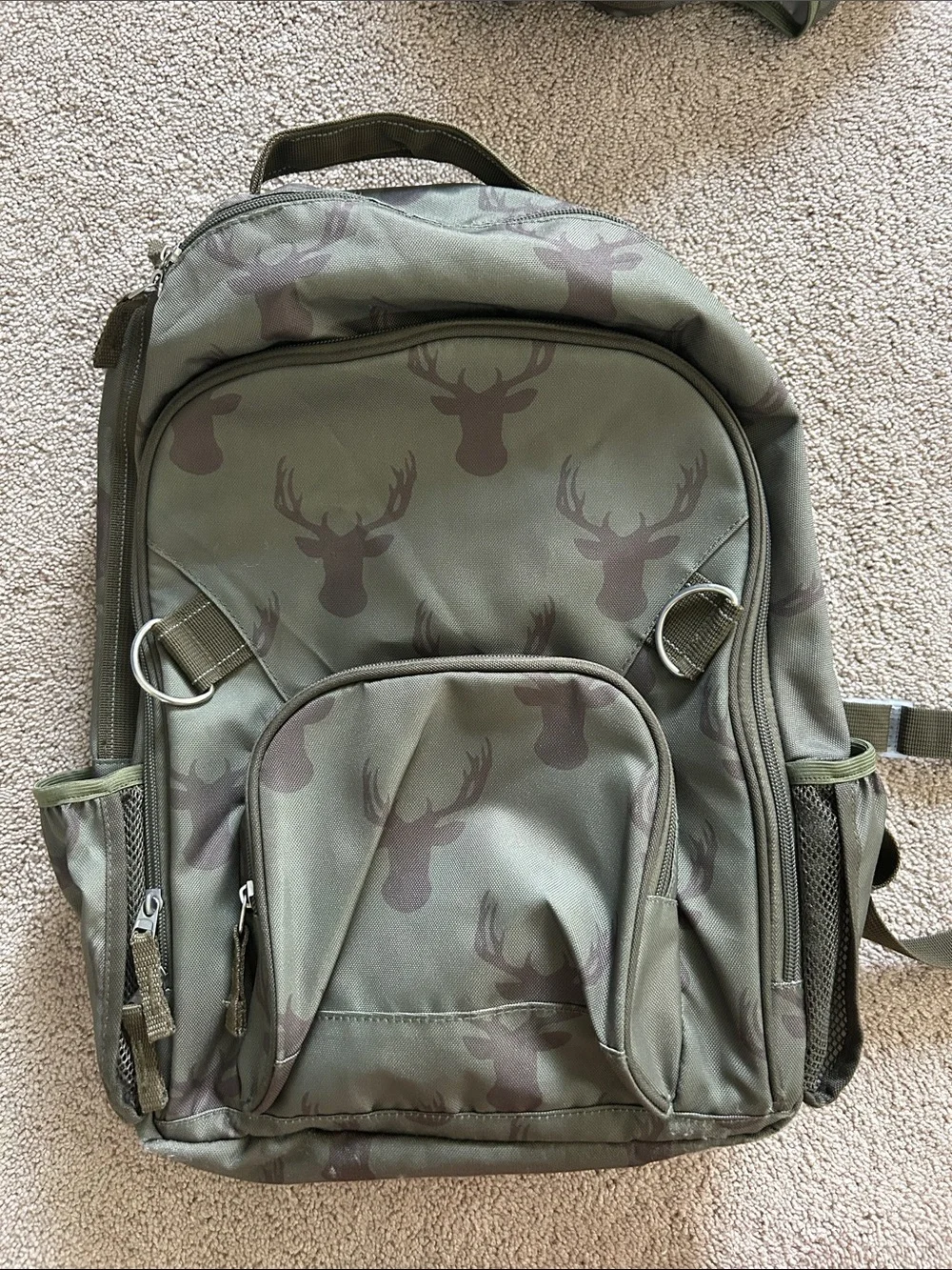 Sweet Honey Olive Green Deer-Print Kid’s Backpack & Lunch Bag Set